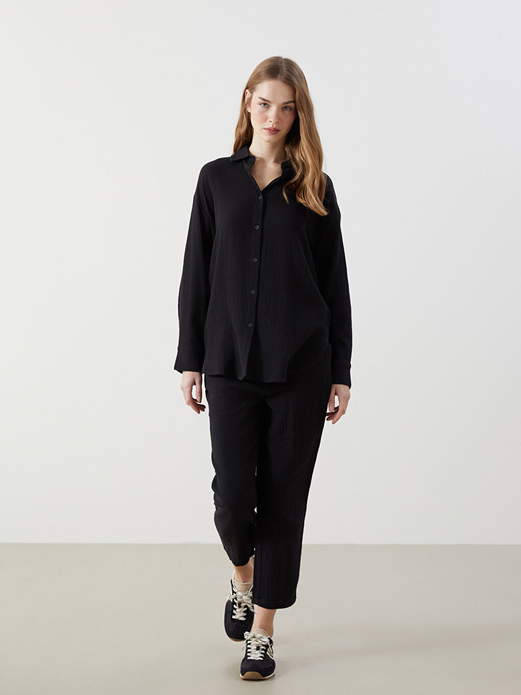 Elasticated Waist Plain Muslin Women's Trousers -S52601Z8-CVL