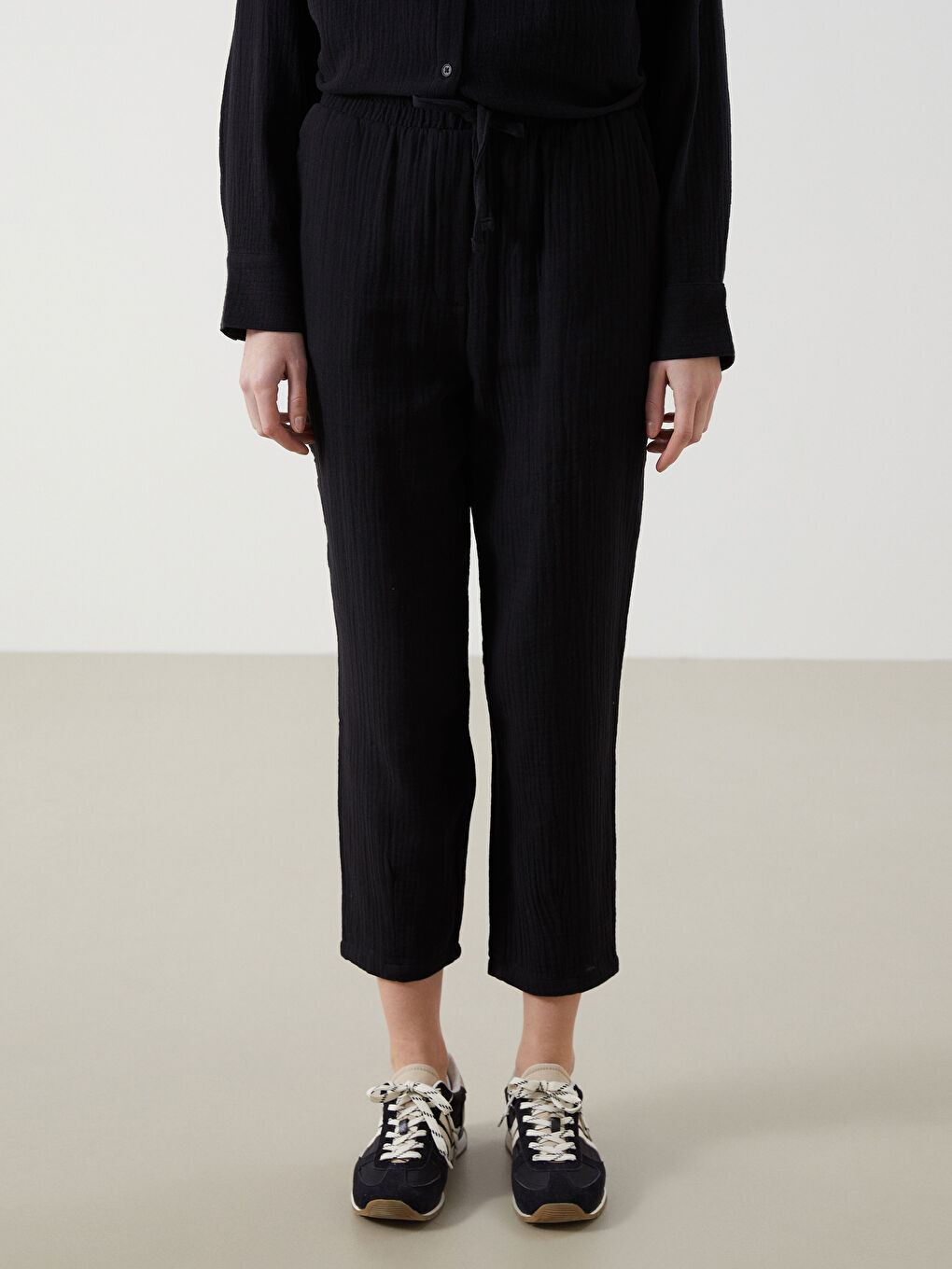 Elasticated Waist Plain Muslin Women's Trousers -S52601Z8-CVL