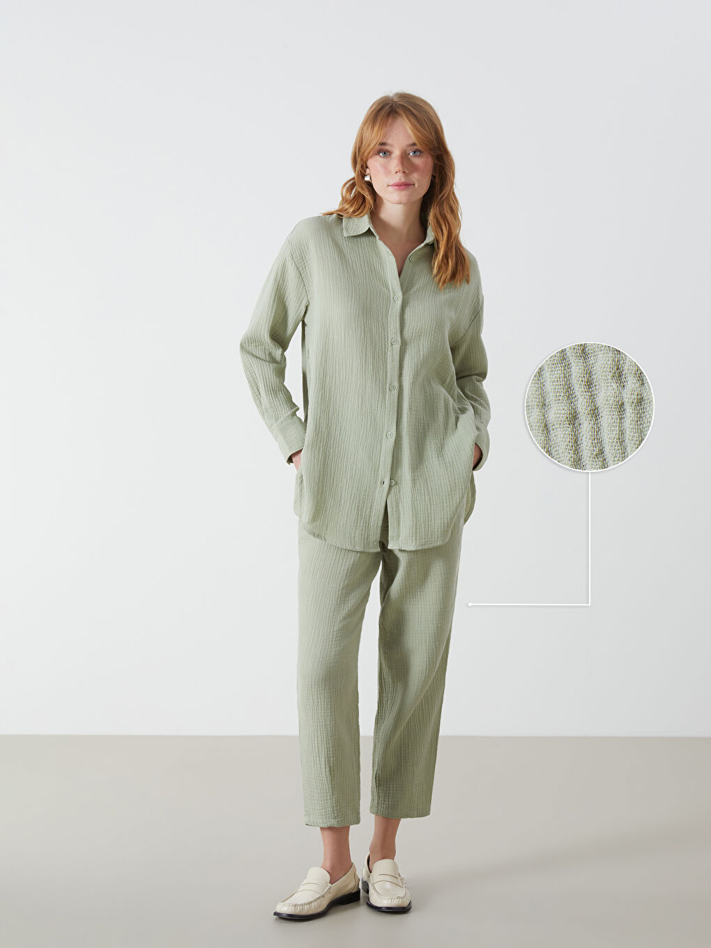 Elastic Waist Straight Muslin Women's Trousers -S52601Z8-VKZ