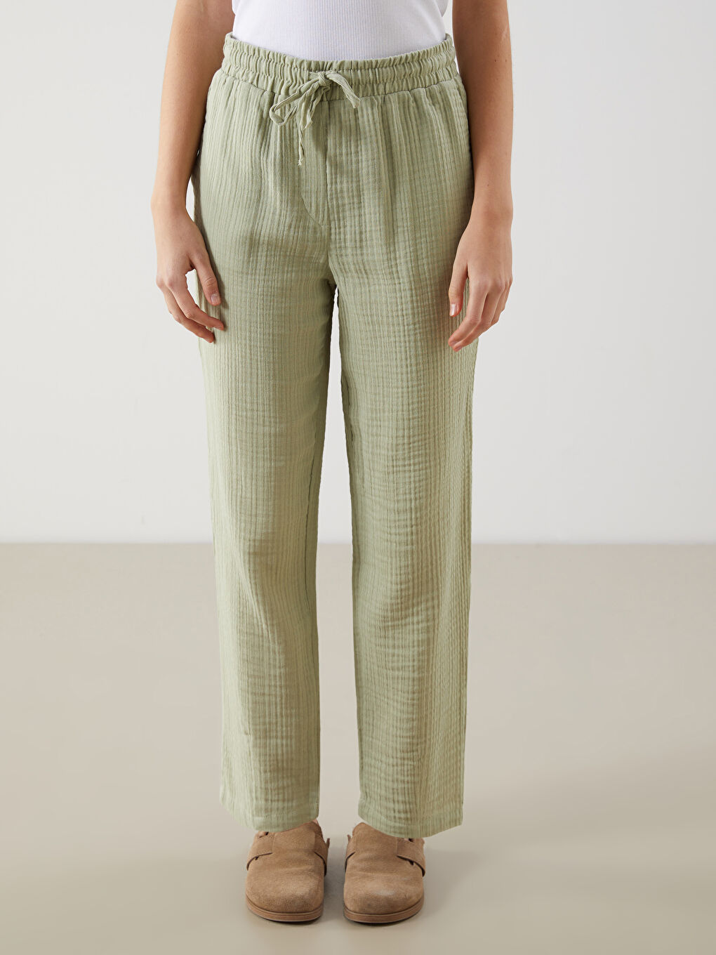 Elasticated Waist Plain Muslin Women's Trousers -S52601Z8-VKZ