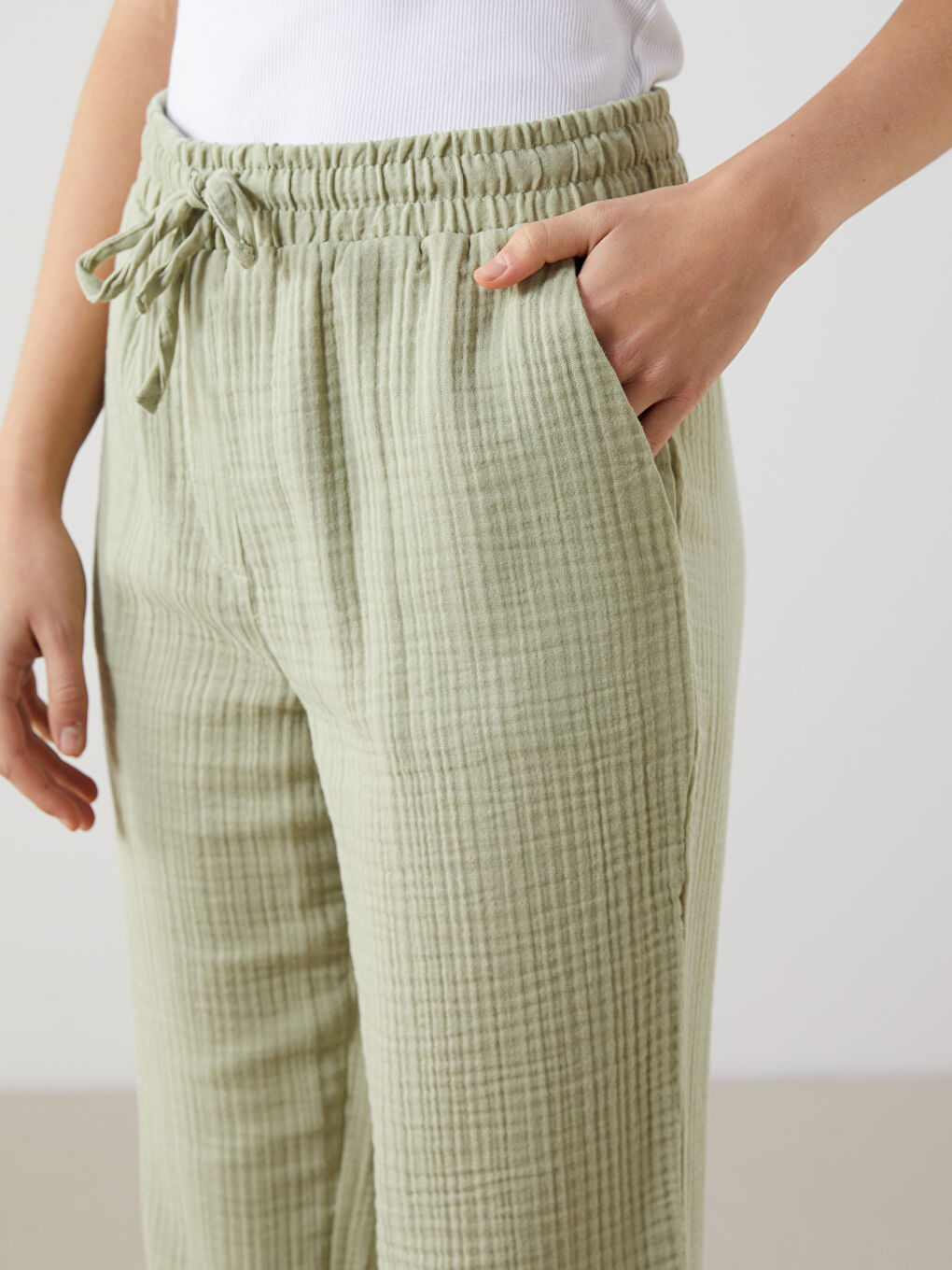 Elasticated Waist Plain Muslin Women's Trousers -S52601Z8-VKZ