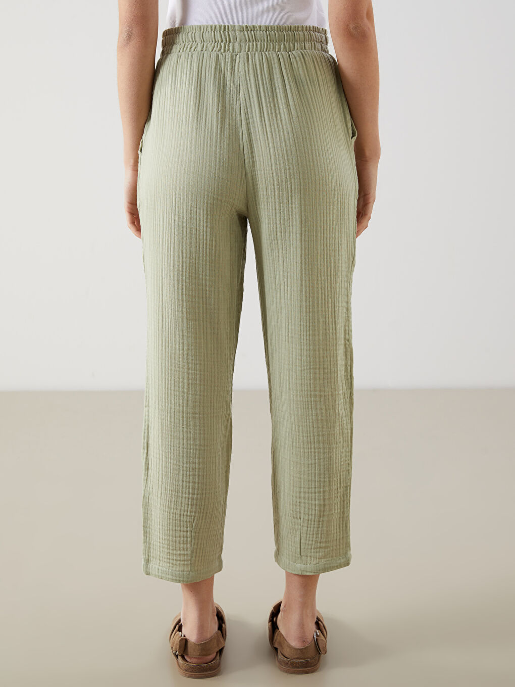 Elasticated Waist Plain Muslin Women's Trousers -S52601Z8-VKZ