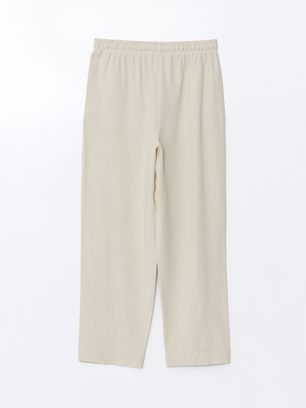 Bej Beli Lastikli Keten Karışımlı Kadın Pantolon-5