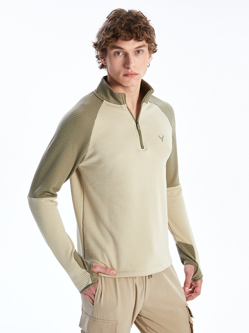 Haki Dik Yaka Erkek Sweatshirt