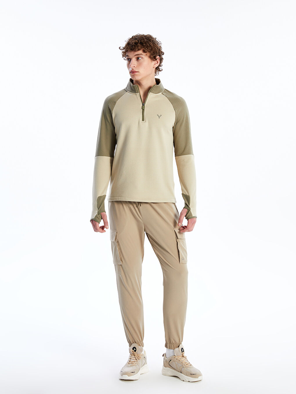 Haki Dik Yaka Erkek Sweatshirt-1