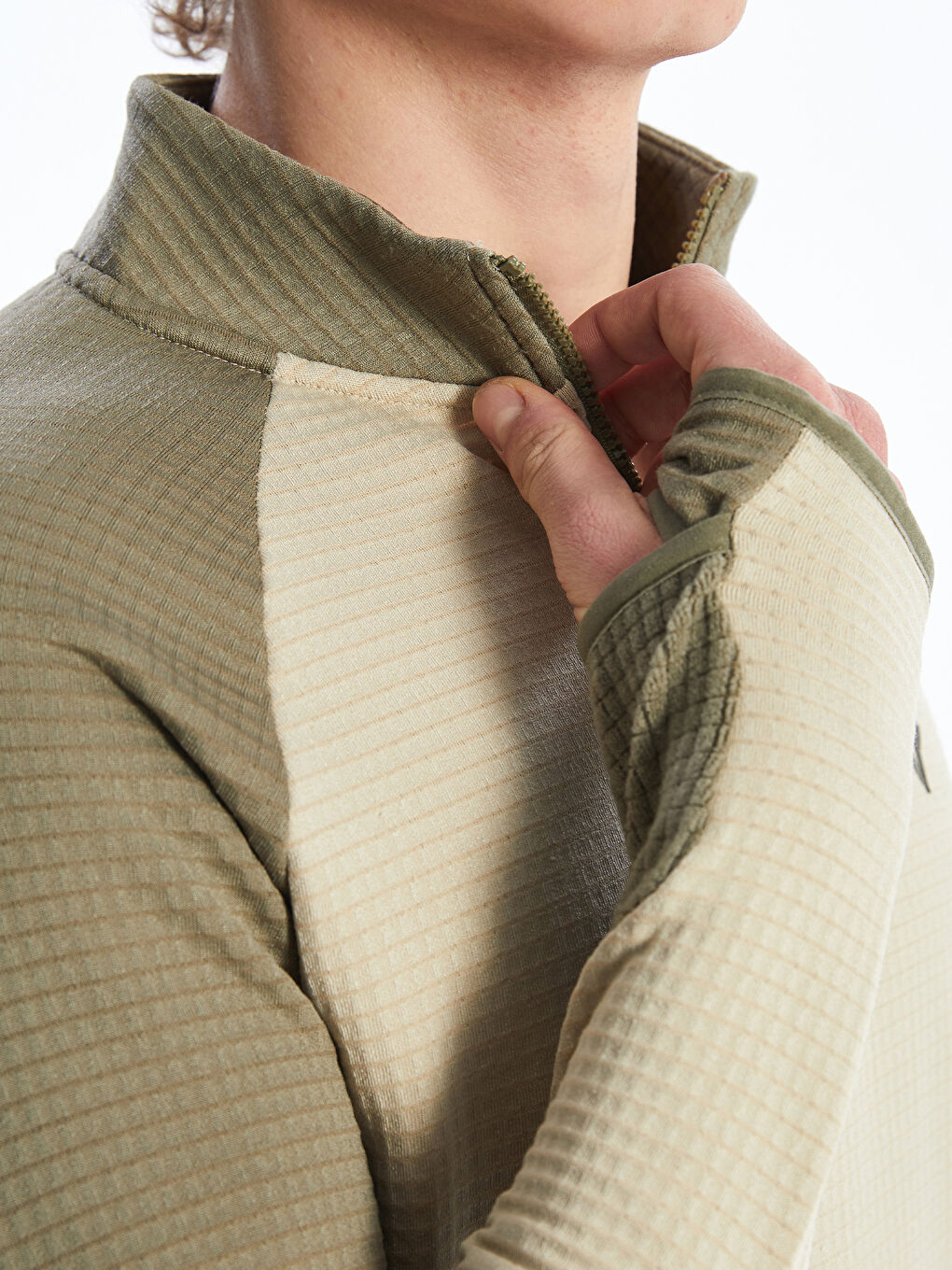 Haki Dik Yaka Erkek Sweatshirt-2