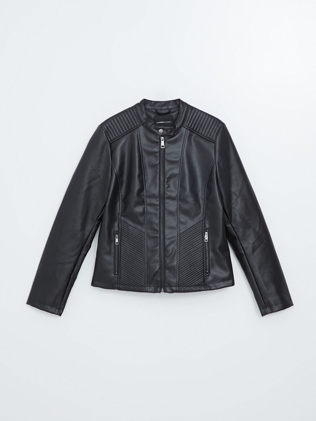 Crew Neck Women's Faux Leather Jacket -S52630Z8-CVL
