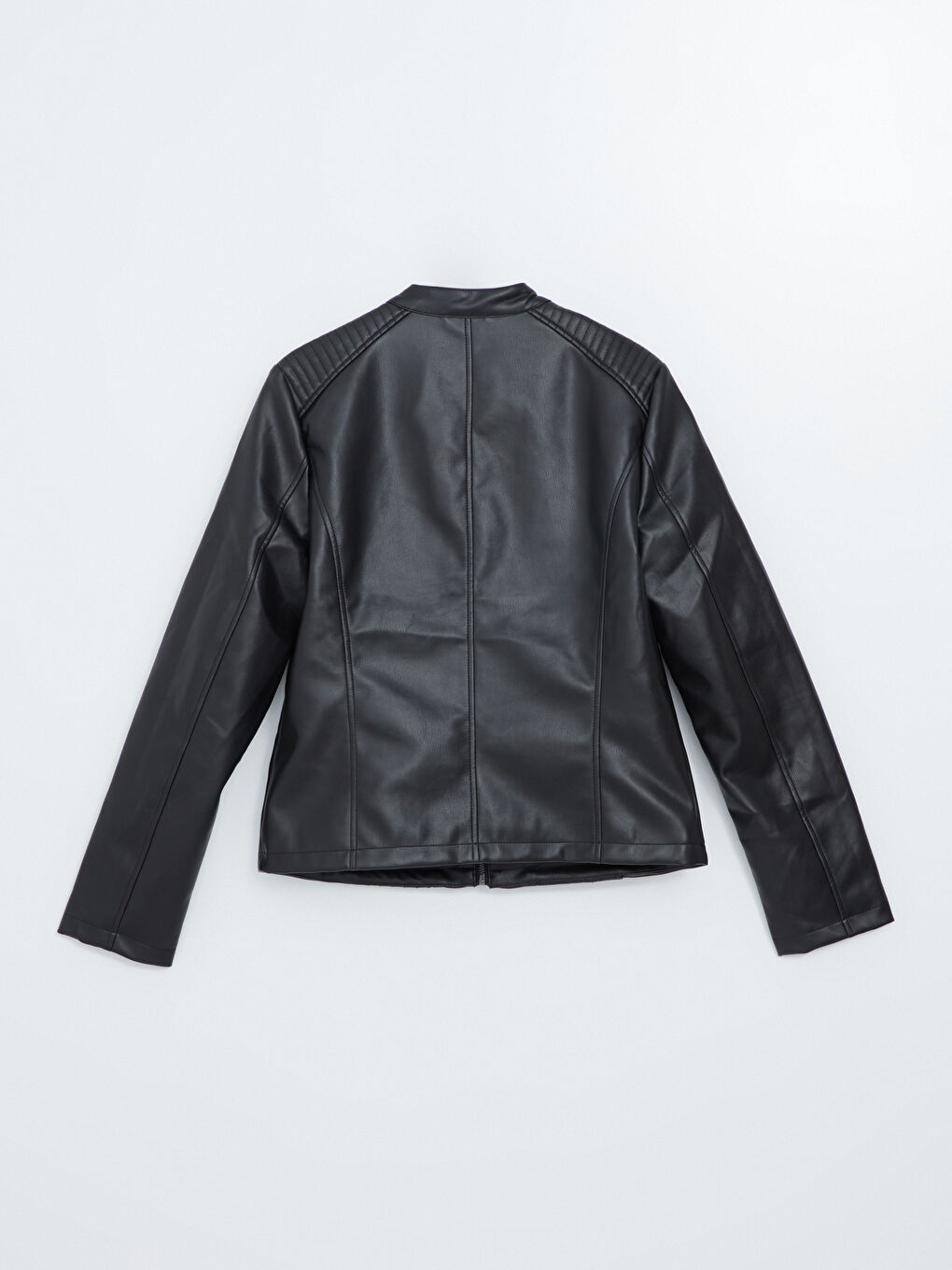 Crew Neck Women's Faux Leather Jacket -S52630Z8-CVL