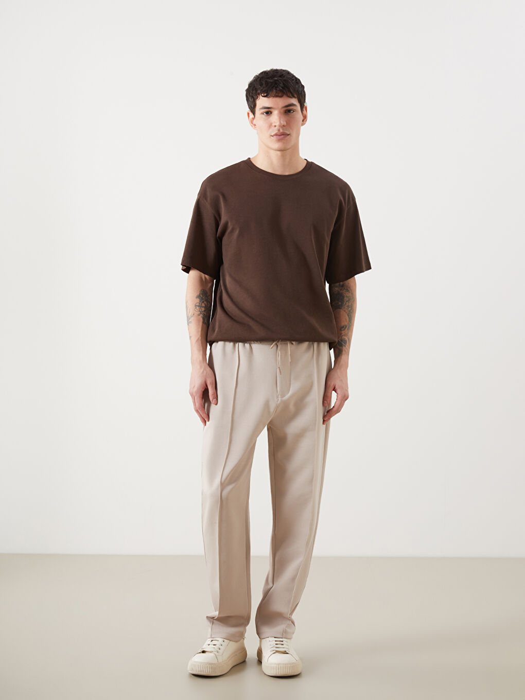 Bej Standart Kalıp Erkek Spor Eşofman Altı-1