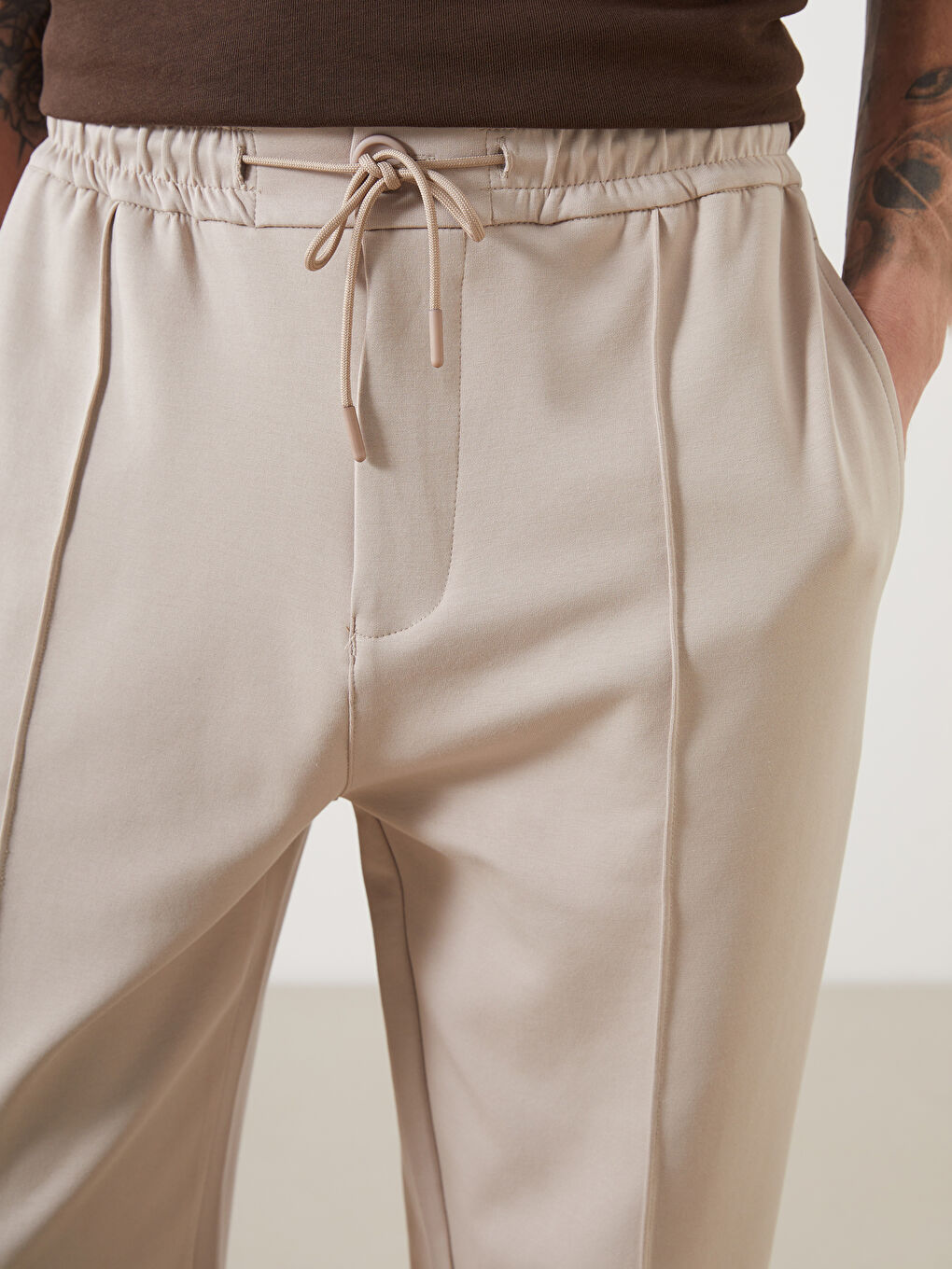 Bej Standart Kalıp Erkek Spor Eşofman Altı-3