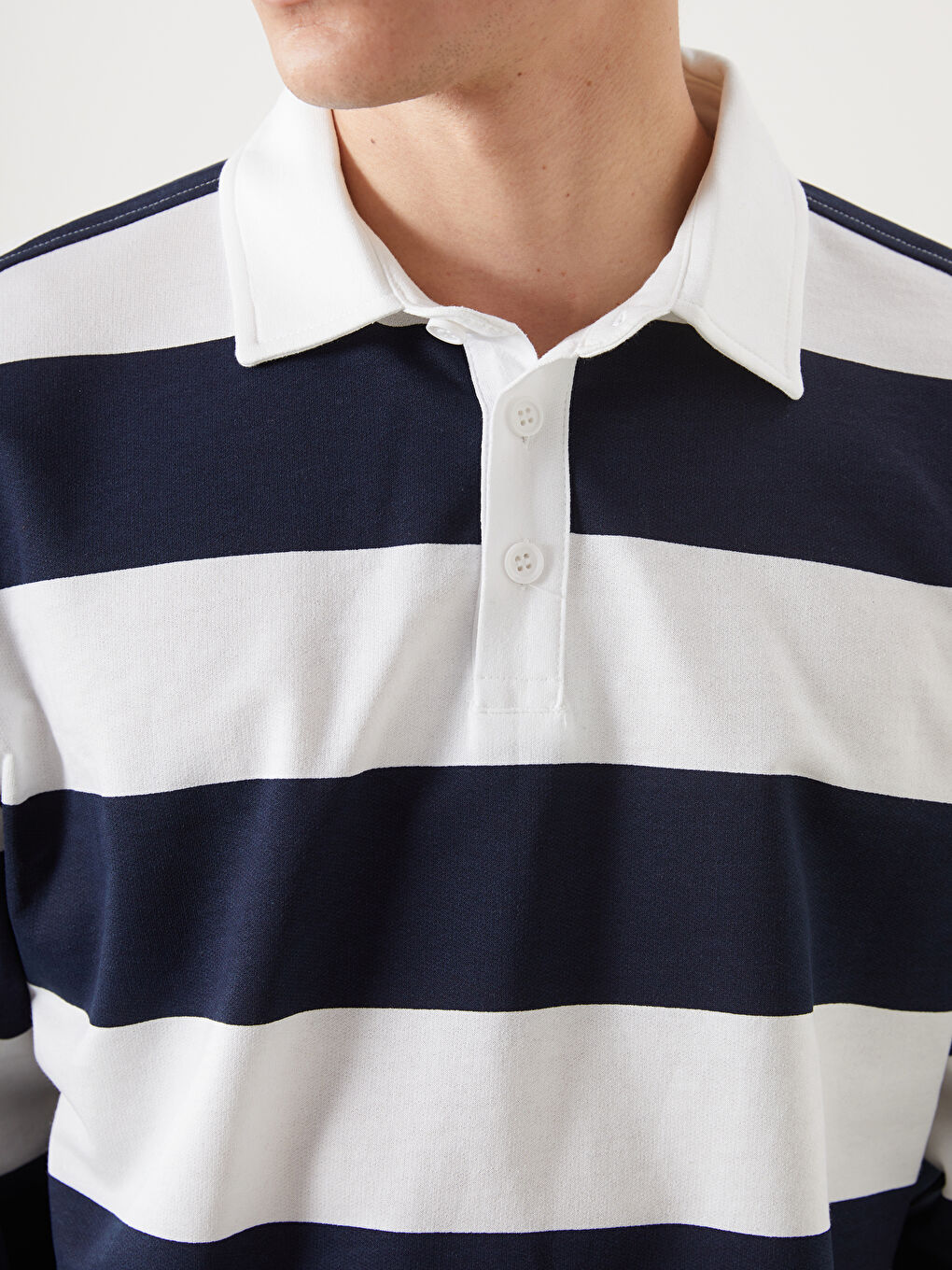XSIDE Lacivert Polo Yaka Uzun Kollu Çizgili Erkek Sweatshirt - 2