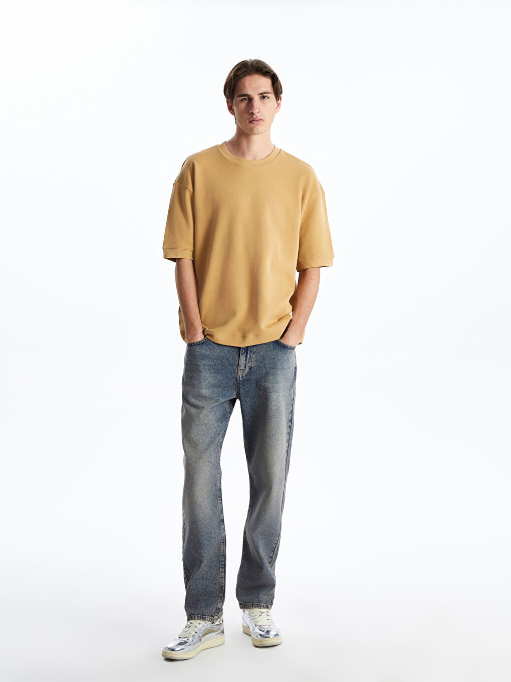 XSIDE Sari Bisiklet Yaka Kısa Kollu Erkek Sweatshirt - 1