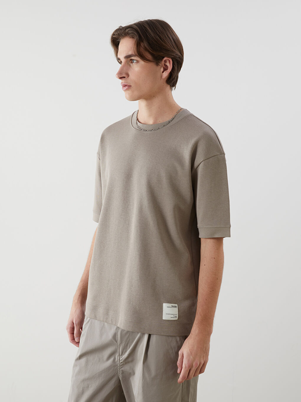 XSIDE Kahverengi Bisiklet Yaka Kısa Kollu Erkek Sweatshirt