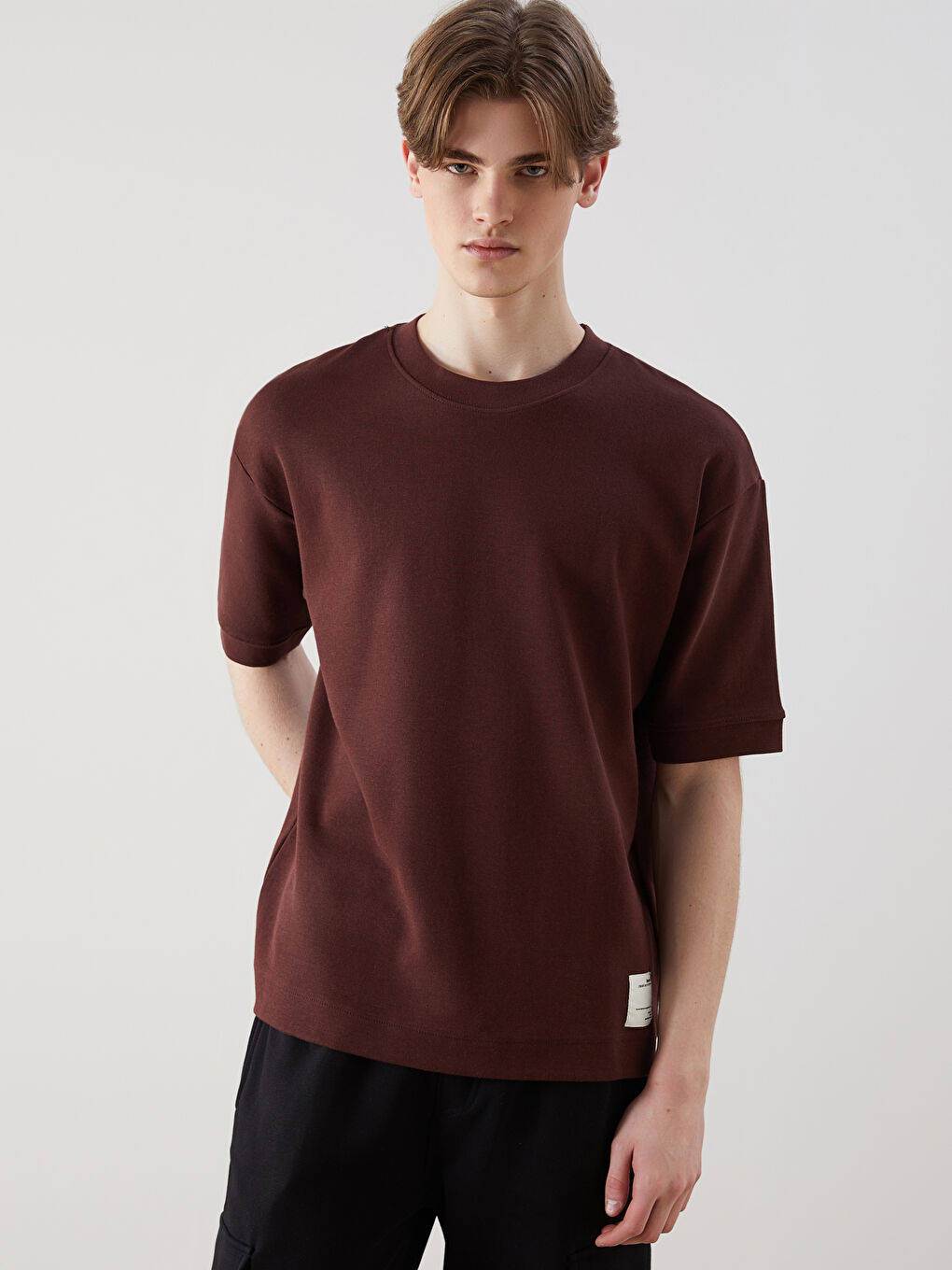 XSIDE Bordo Bisiklet Yaka Kısa Kollu Erkek Sweatshirt