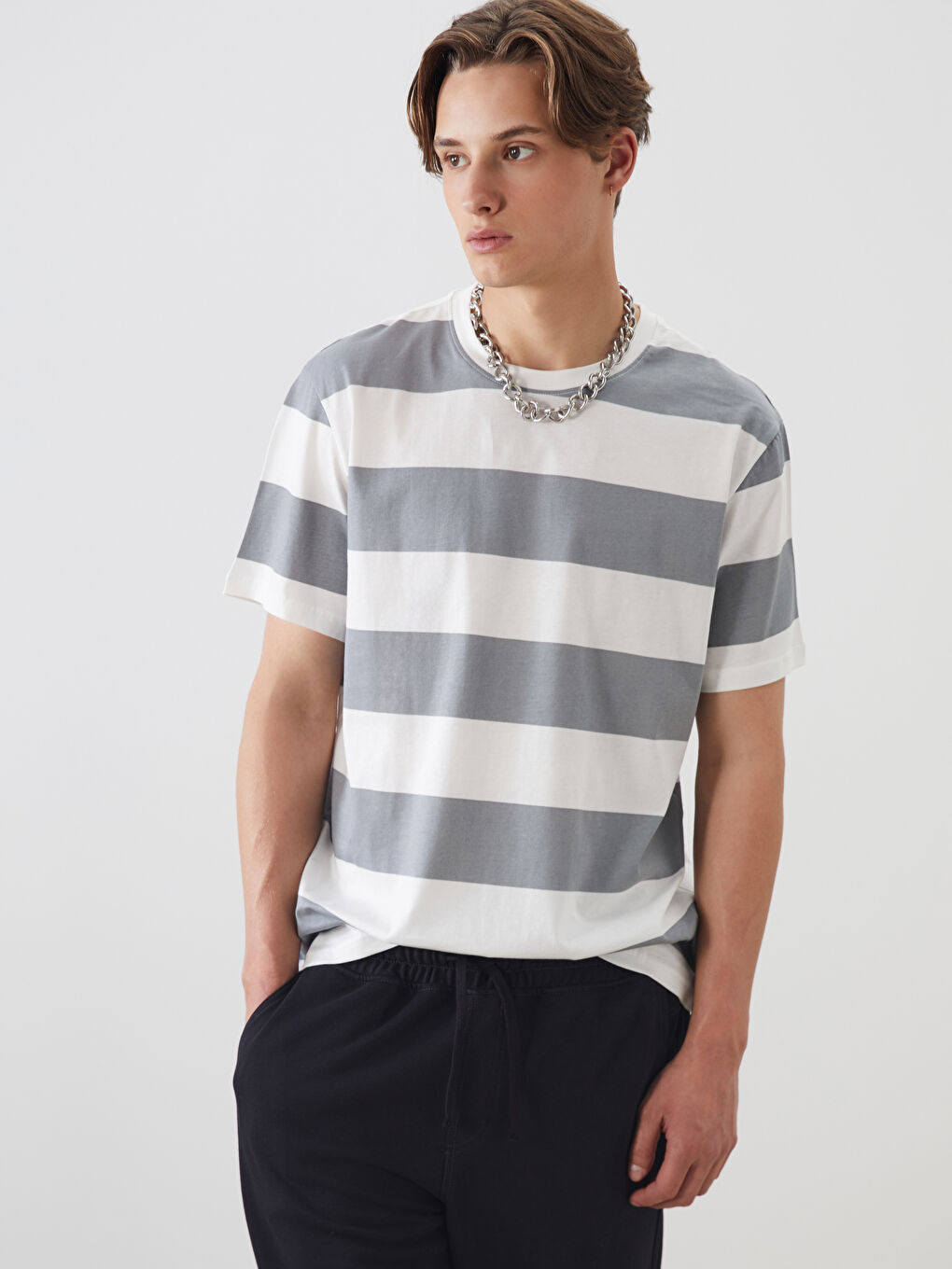Crew Neck Short Sleeve Striped Jersey Men's T-Shirt -S52756Z8-LRW