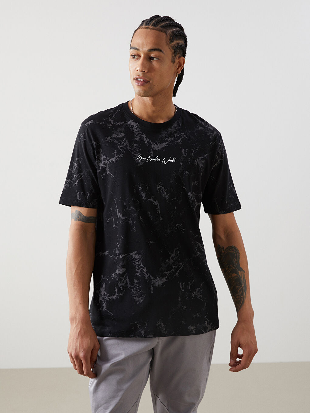 Crew Neck Short Sleeve Printed Combed Cotton Men's T-shirt -S52813Z8-CVL