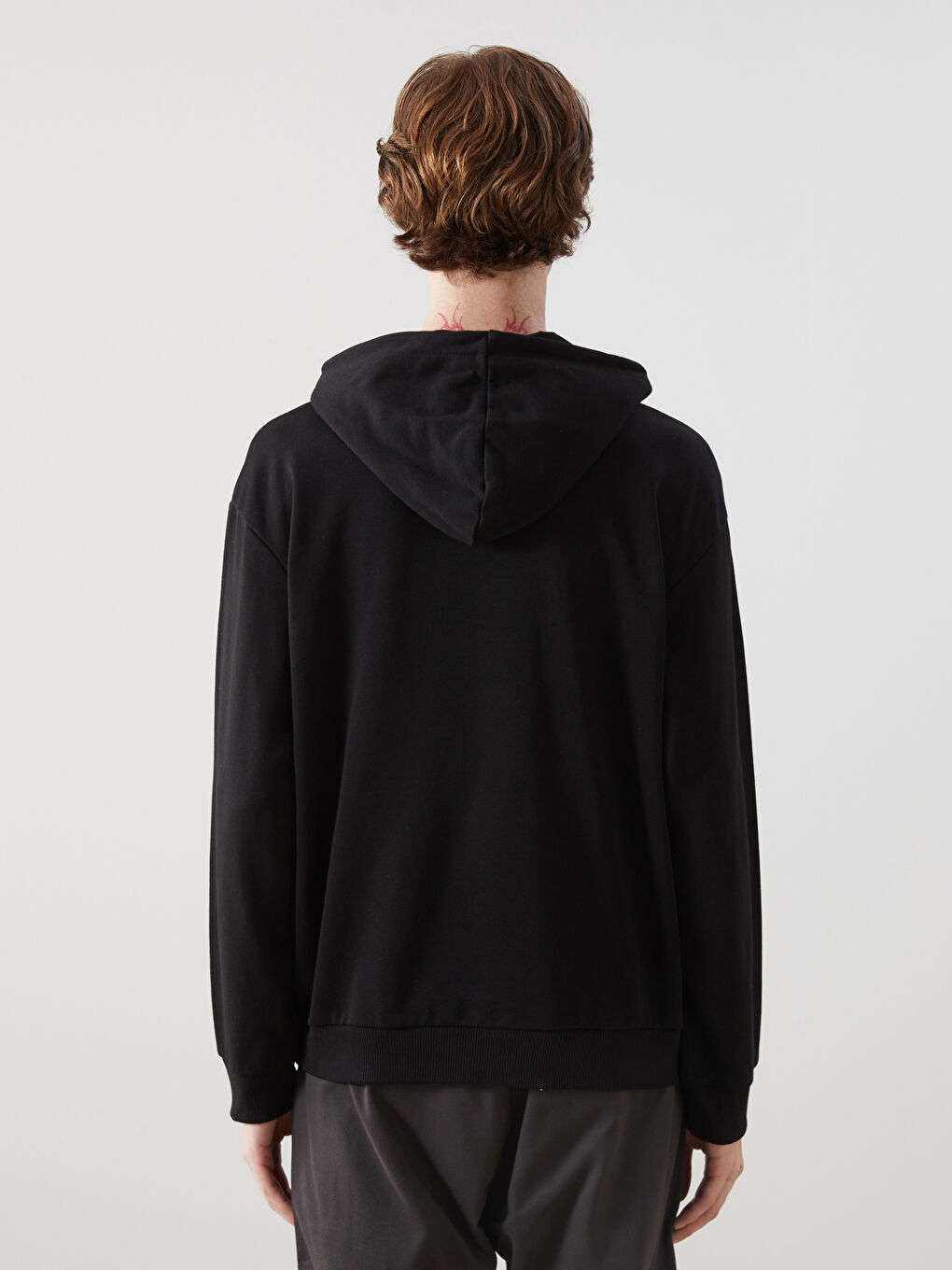 Siyah Uzun Kollu Baskılı Erkek Hoodie-3