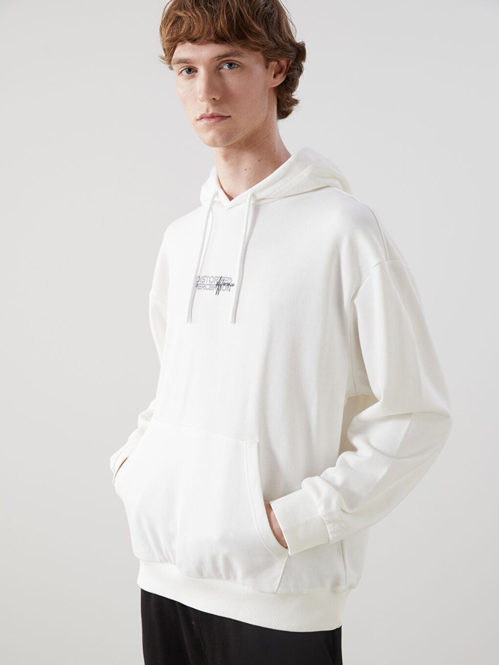 XSIDE Ekru Uzun Kollu Baskılı Erkek Hoodie - 3