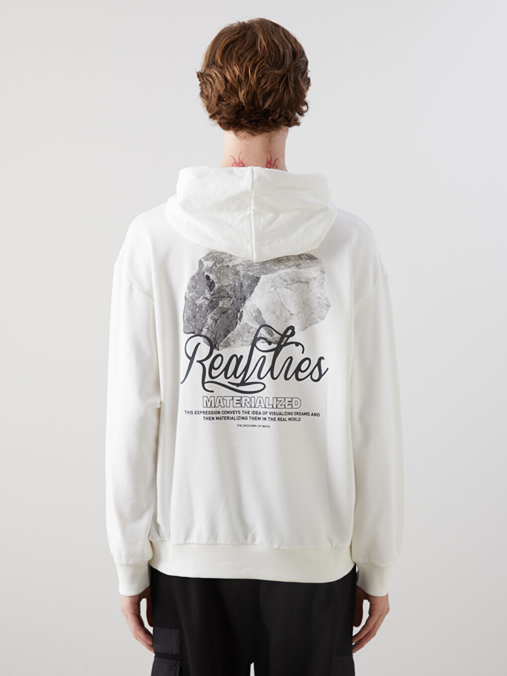XSIDE Ekru Uzun Kollu Baskılı Erkek Hoodie - 4
