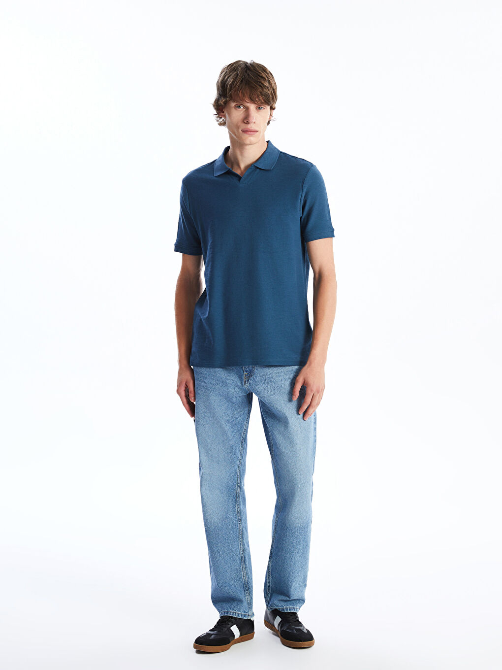İndigo Polo Yaka Kısa Kollu Erkek Tişört-1
