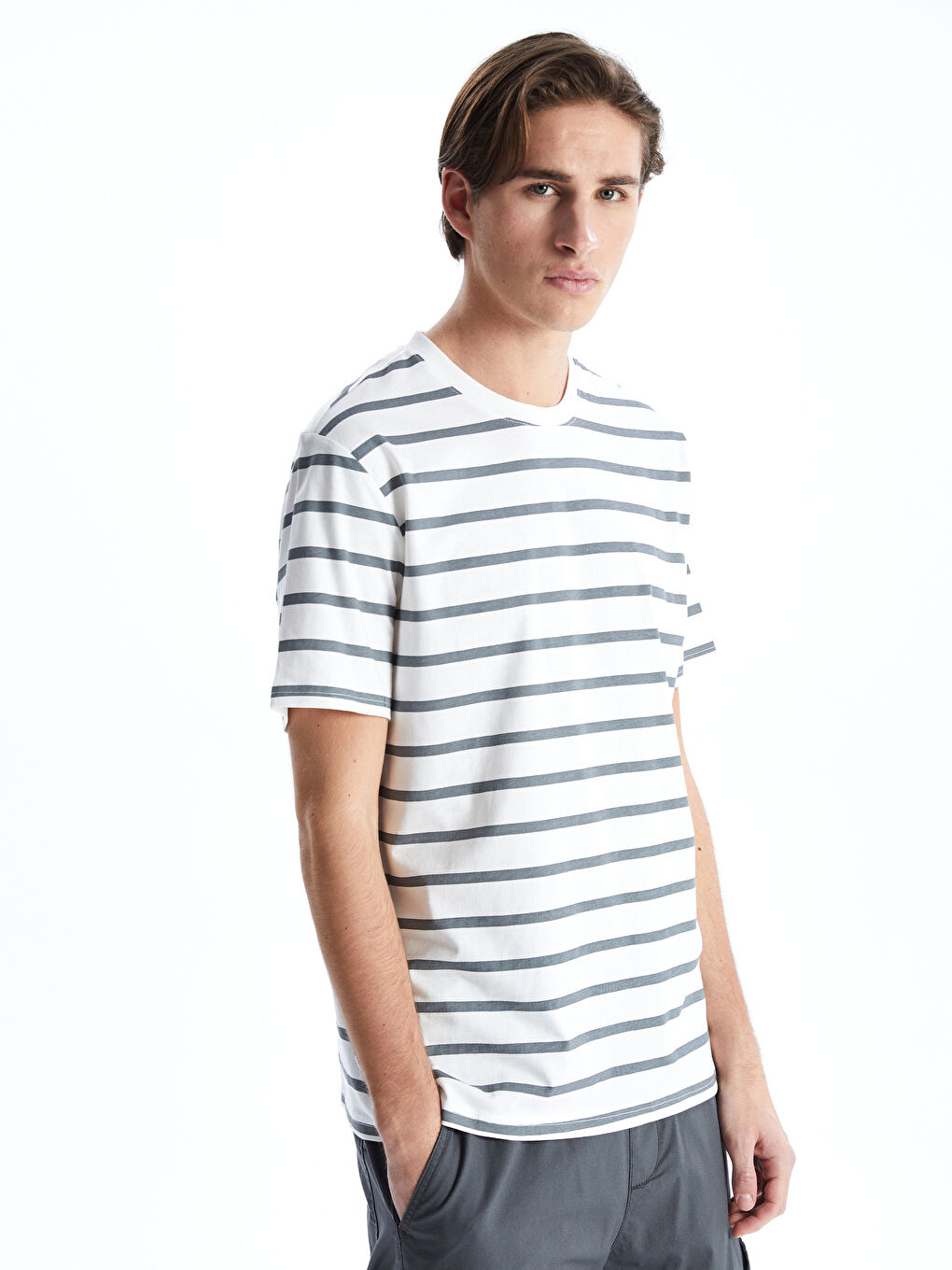 Crew Neck Striped Combed Cotton Men's T-Shirt -S52833Z8-LFY