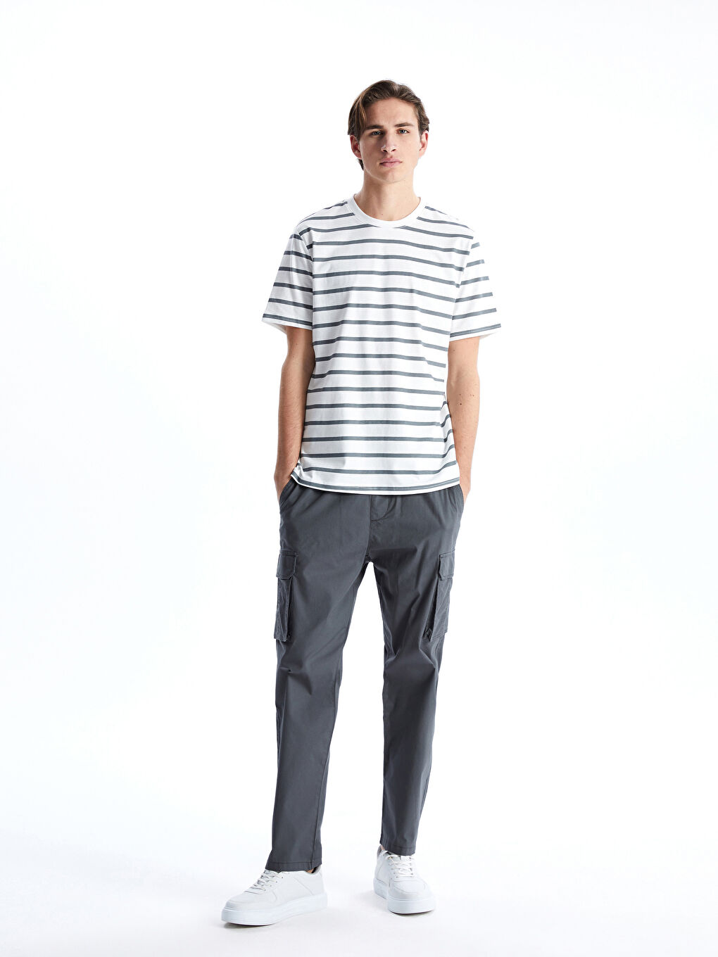 Crew Neck Striped Combed Cotton Men's T-Shirt -S52833Z8-LFY