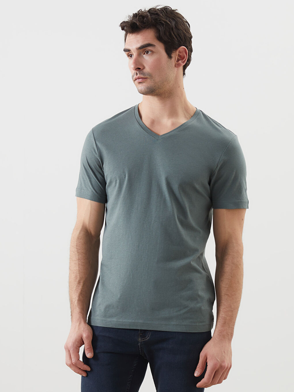 V-Neck Short Sleeve Jersey Men's T-Shirt -S52841Z8-H9D