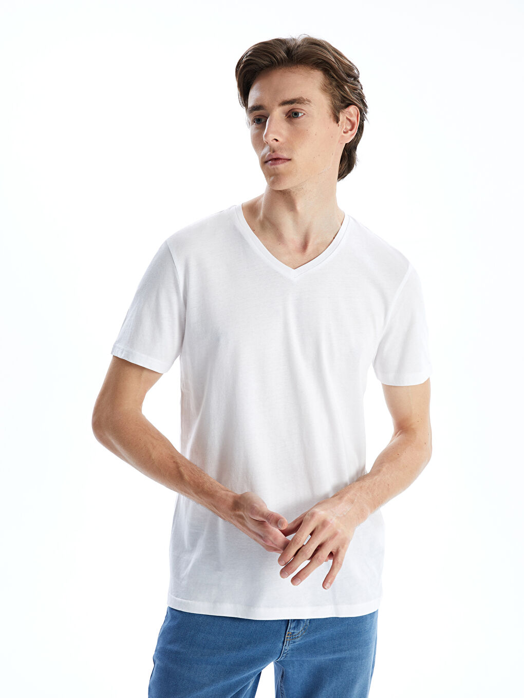 V-Neck Short Sleeve Jersey Men's T-Shirt -S52841Z8-Q6K