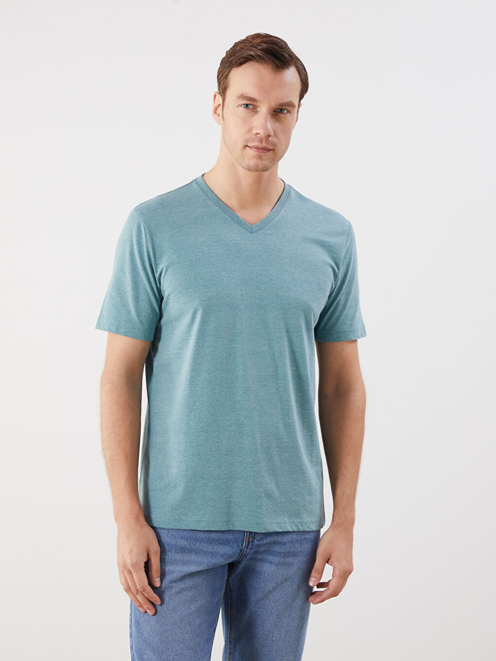 LCWAIKIKI كلاسيك تیشێرت یاخەی V قۆڵ کورت جێرسی بۆ پیاوان -S52843Z8-LA4
