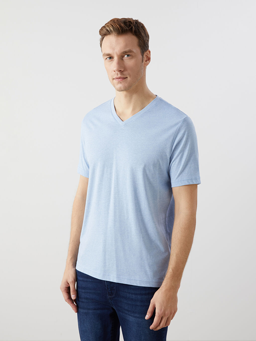 V Neck Short Sleeve Combed Cotton Men's T-shirt -S52843Z8-L8Y