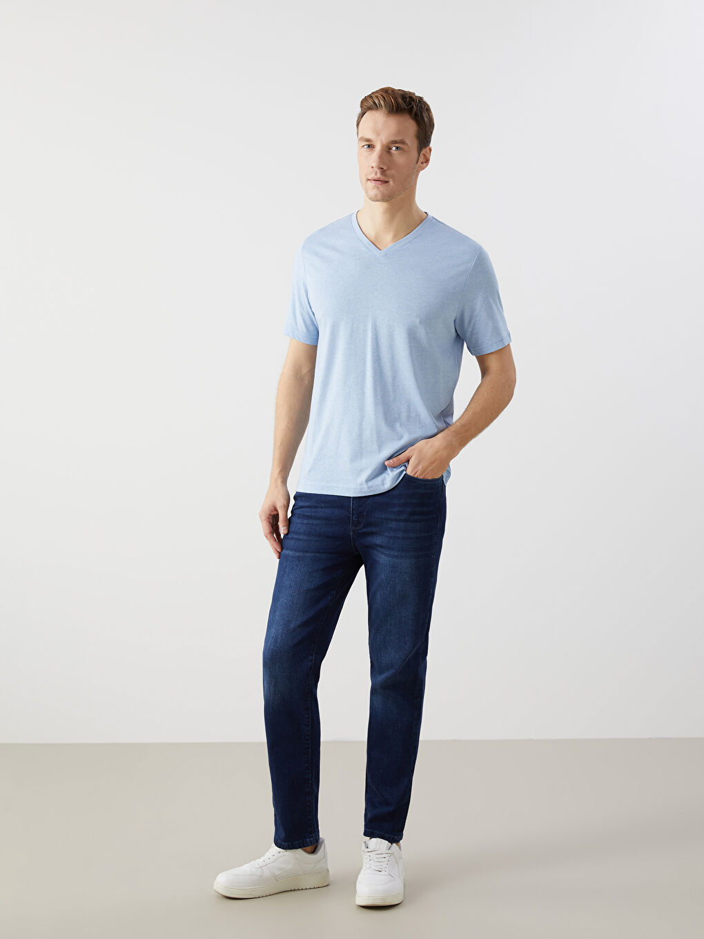 V Neck Short Sleeve Combed Cotton Men's T-shirt -S52843Z8-L8Y