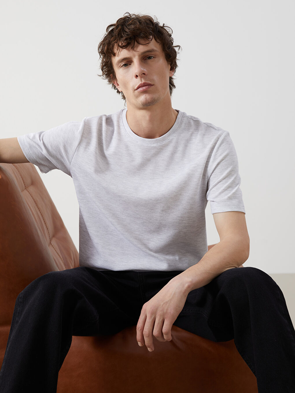 Crew Neck Short Sleeve Men's Textured T-Shirt -S52849Z8-DFL