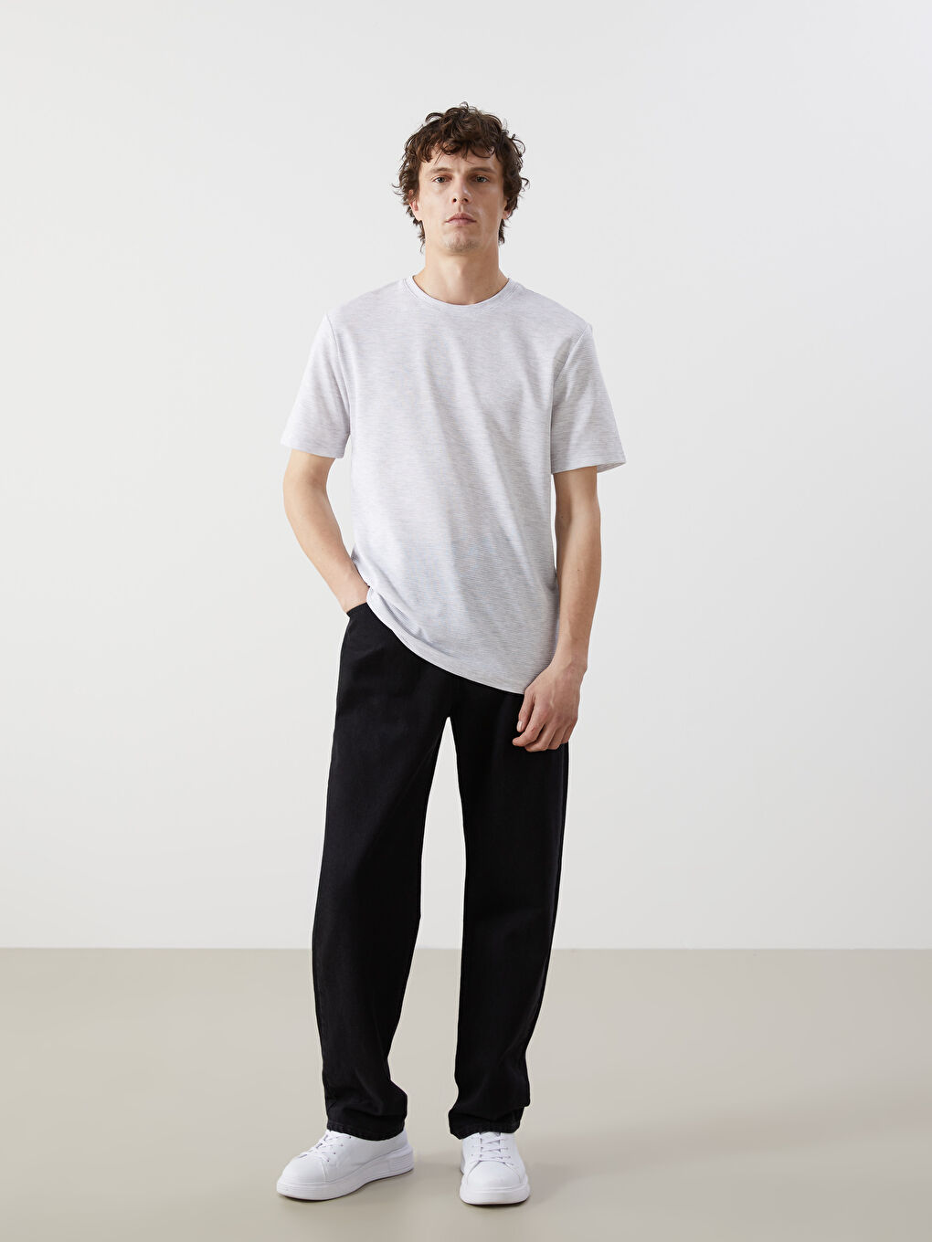 Crew Neck Short Sleeve Men's Textured T-Shirt -S52849Z8-DFL