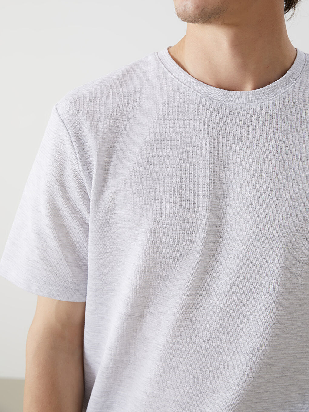 Crew Neck Short Sleeve Men's Textured T-Shirt -S52849Z8-DFL