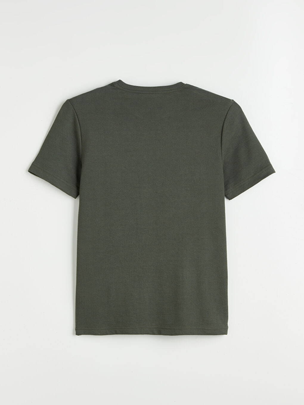 Haki Bisiklet Yaka Kısa Kollu Erkek Dokulu Tişört-5