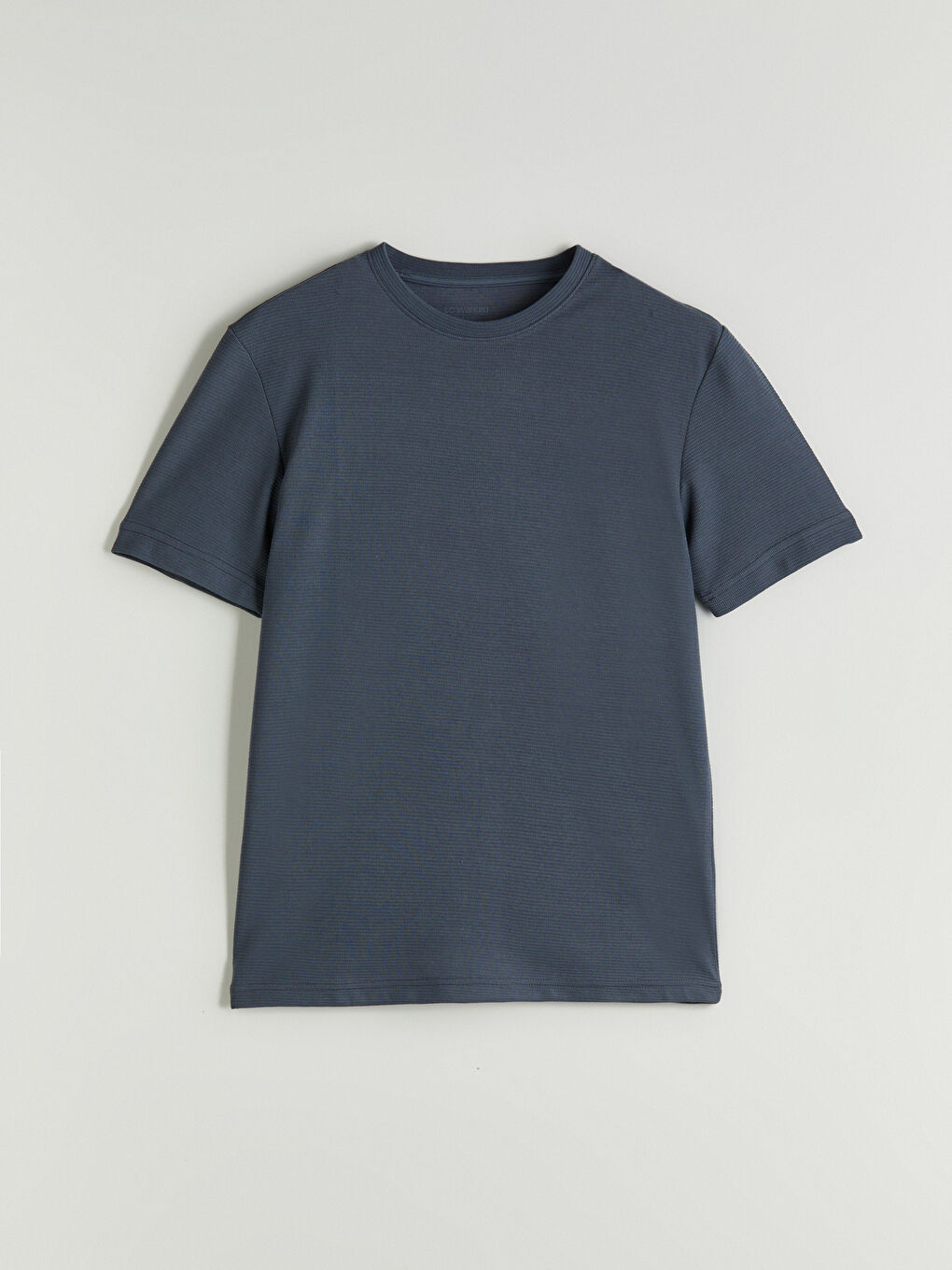 Gri Bisiklet Yaka Kısa Kollu Erkek Dokulu Tişört-4