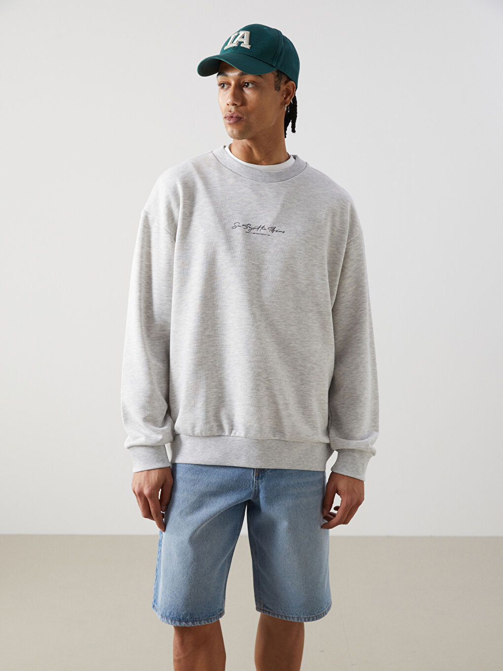 XSIDE Gri Bisiklet Yaka Uzun Kollu Baskılı Erkek Sweatshirt
