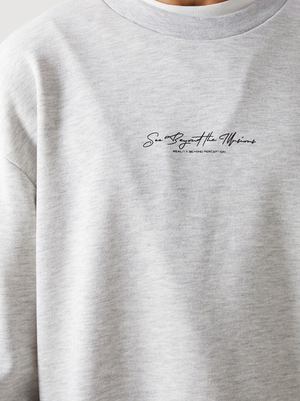 XSIDE Gri Bisiklet Yaka Uzun Kollu Baskılı Erkek Sweatshirt - 2