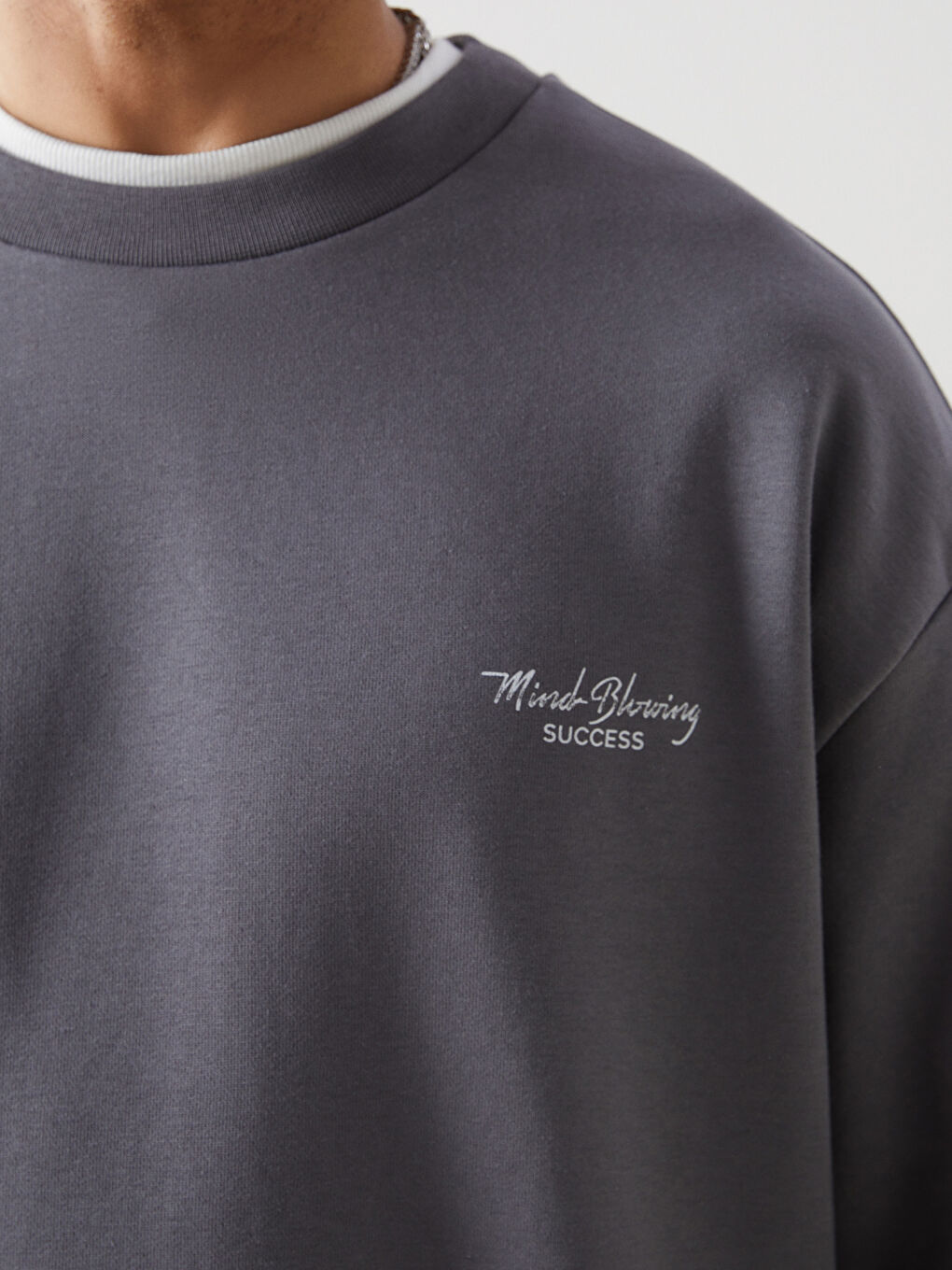 XSIDE Gri Bisiklet Yaka Uzun Kollu Baskılı Erkek Sweatshirt - 2