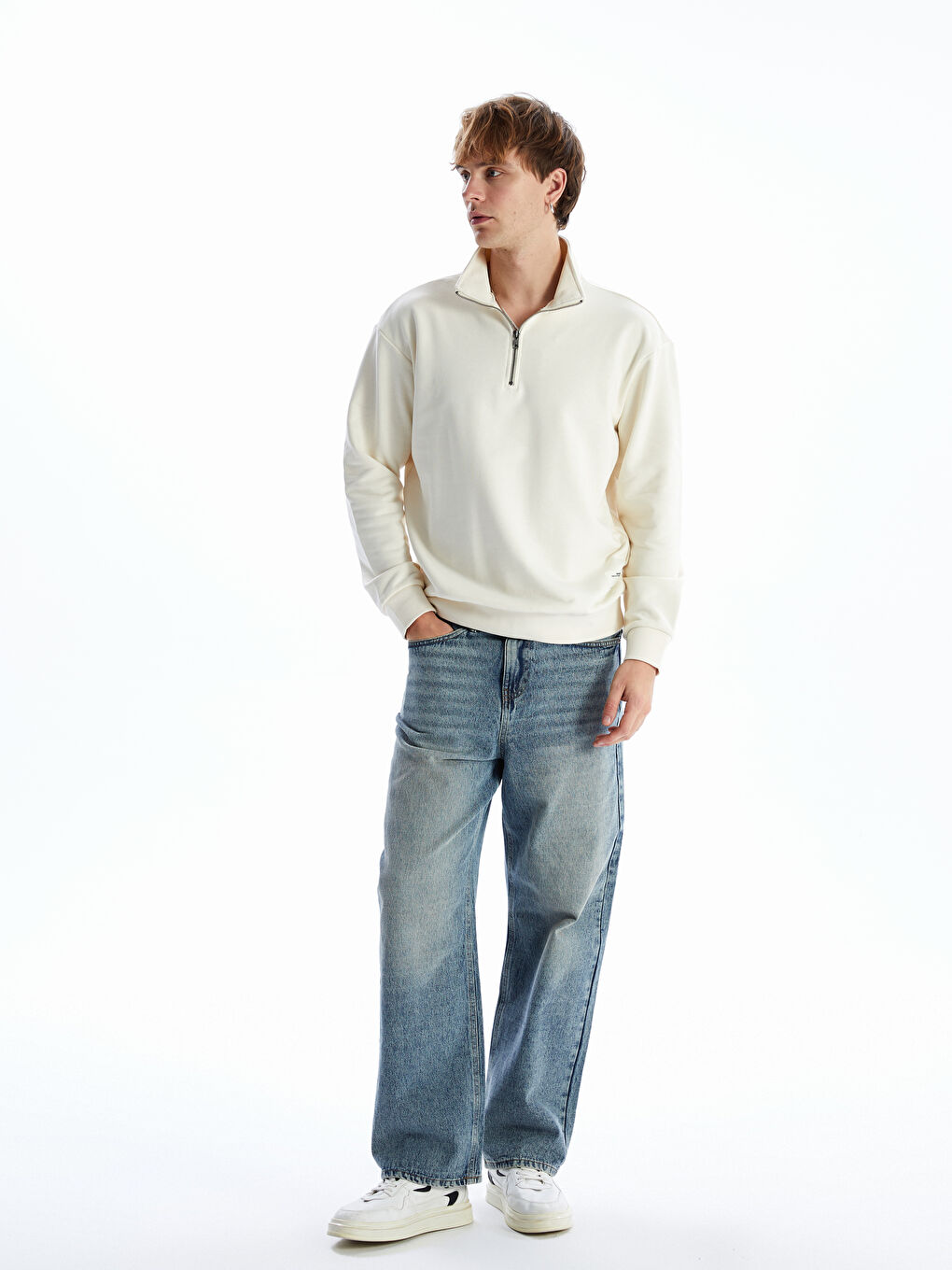XSIDE Bej Dik Yaka Erkek Sweatshirt - 1