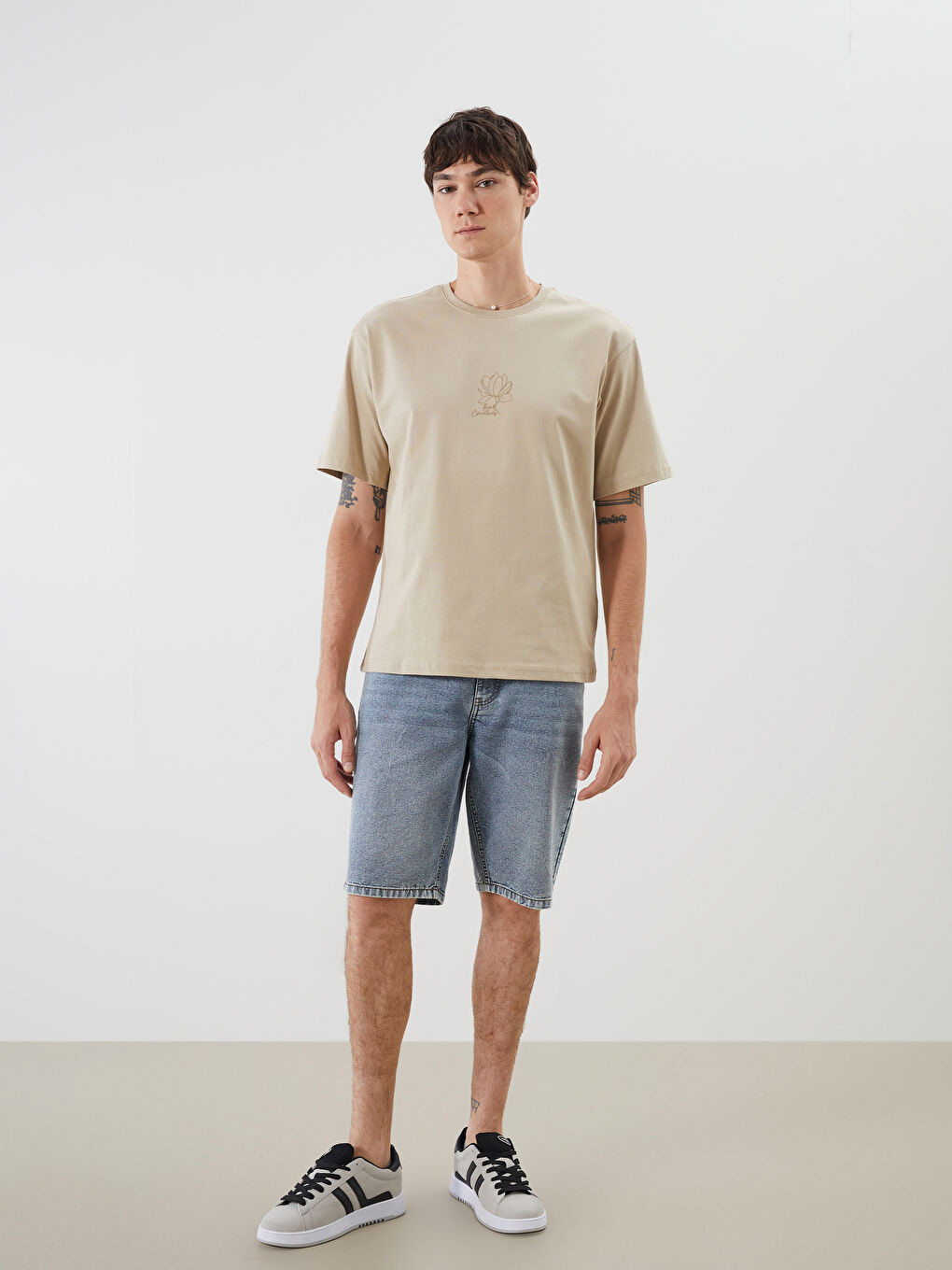 Crew Neck Short Sleeve Patterned Jersey Men's T-Shirt -S52863Z8-SQV
