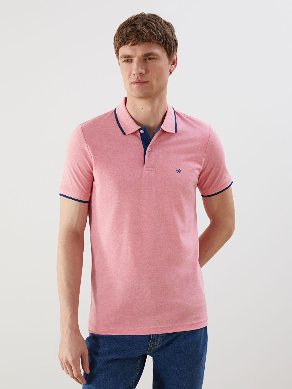 Polo Neck Plain Pique Piped Men's T-Shirt -S52868Z8-ESF