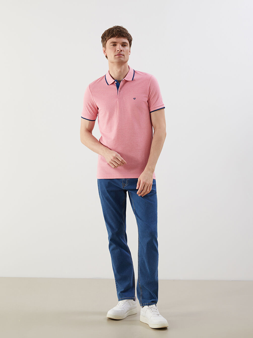 Polo Neck Plain Pique Piped Men's T-Shirt -S52868Z8-ESF
