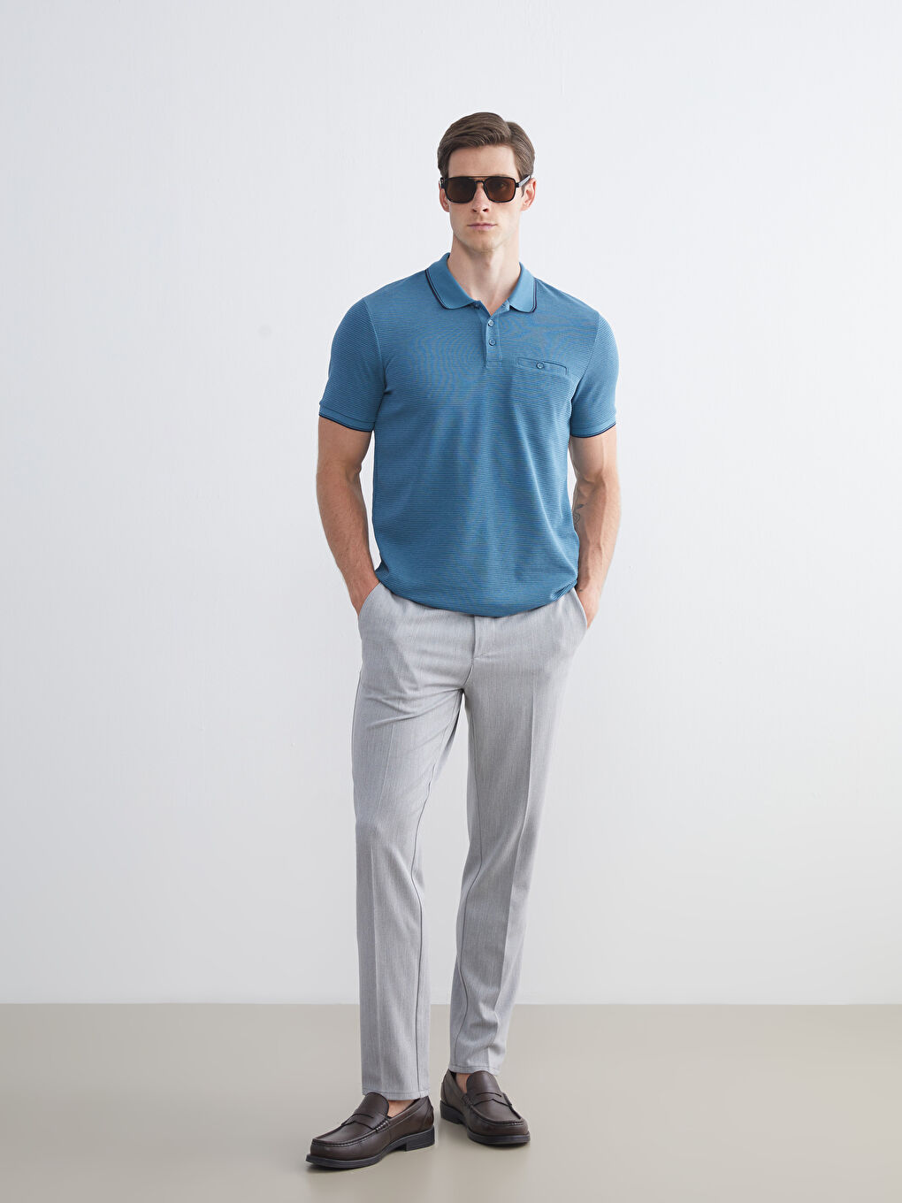 Polo Neck Short Sleeve Men's Textured T-Shirt-1