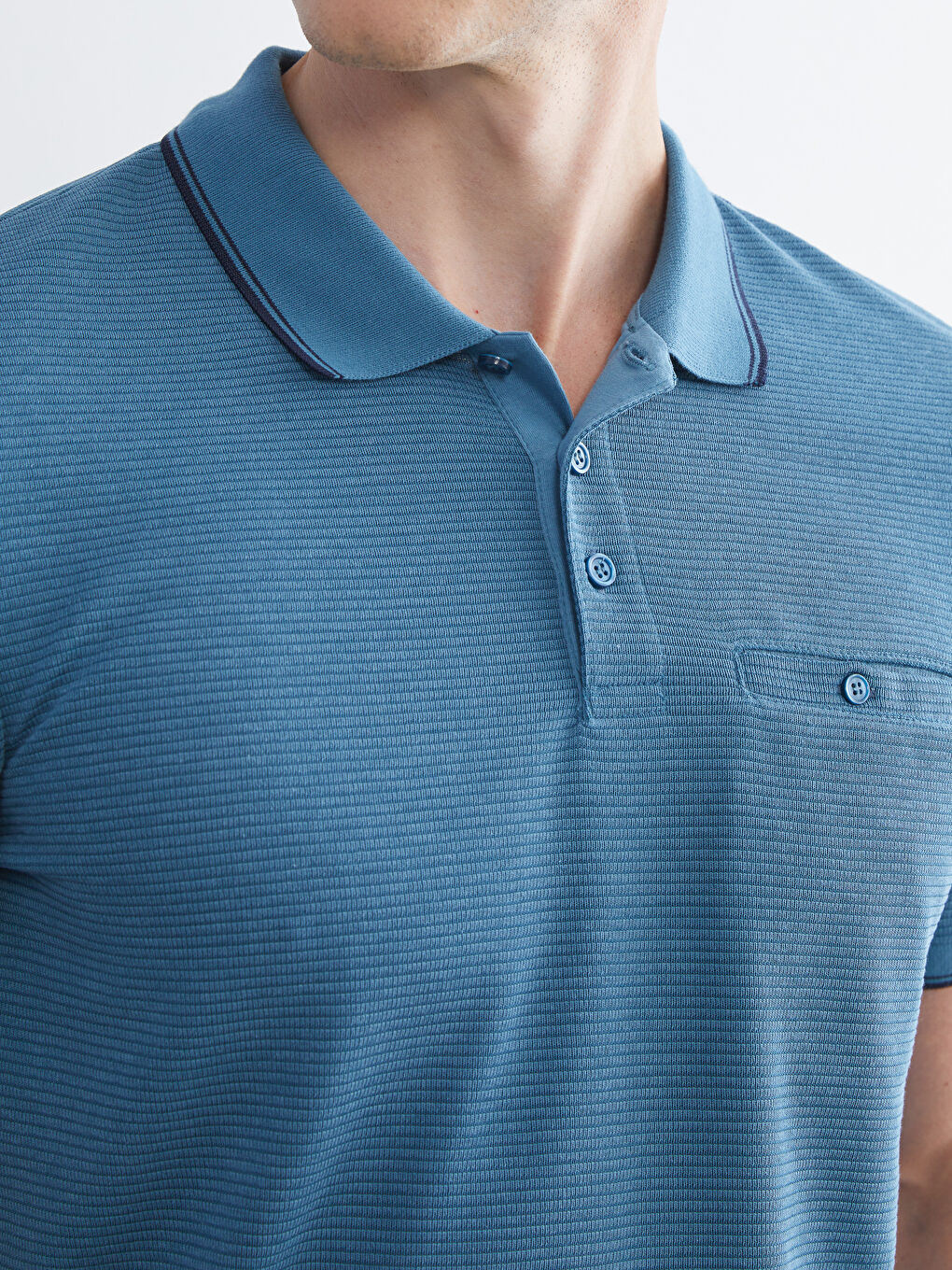 Polo Neck Short Sleeve Men's Textured T-Shirt-2