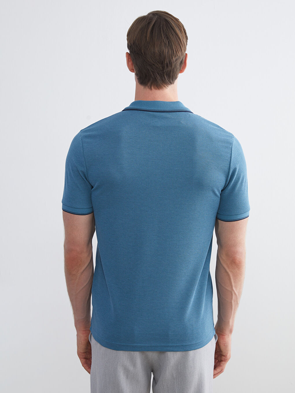 Polo Neck Short Sleeve Men's Textured T-Shirt-3