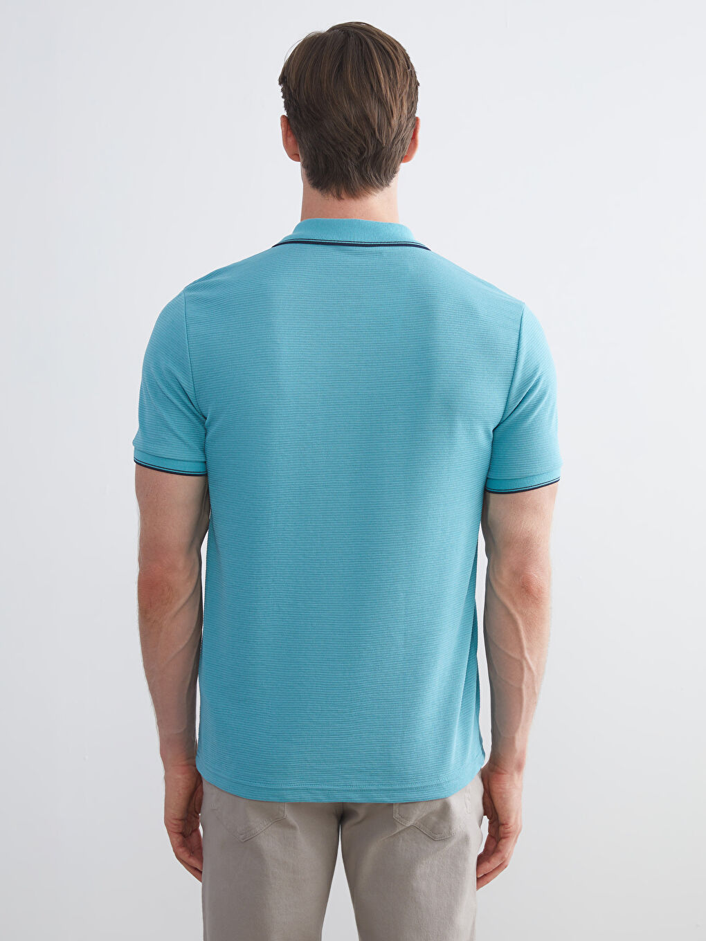 Turkuaz Polo Yaka Kısa Kollu Erkek Dokulu Tişört-3