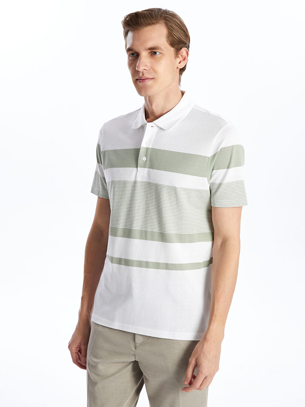 Polo Neck Short Sleeve Striped Men's T-Shirt -S52874Z8-LJX