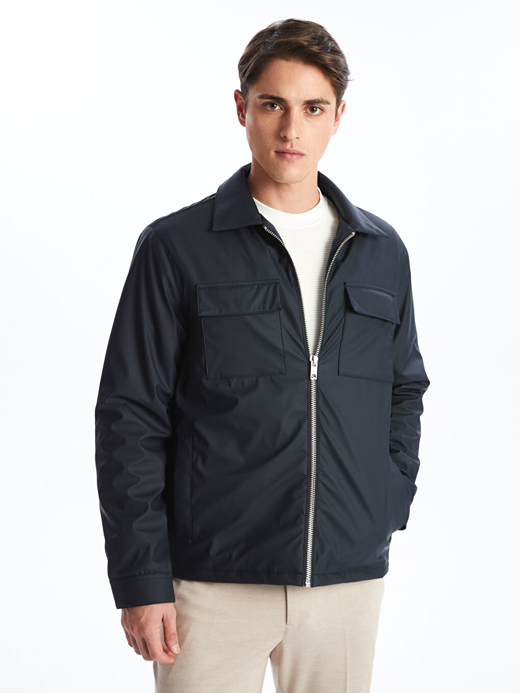 Regular Fit Collared Neck Men's Thin Coat -S52878Z8-RFG