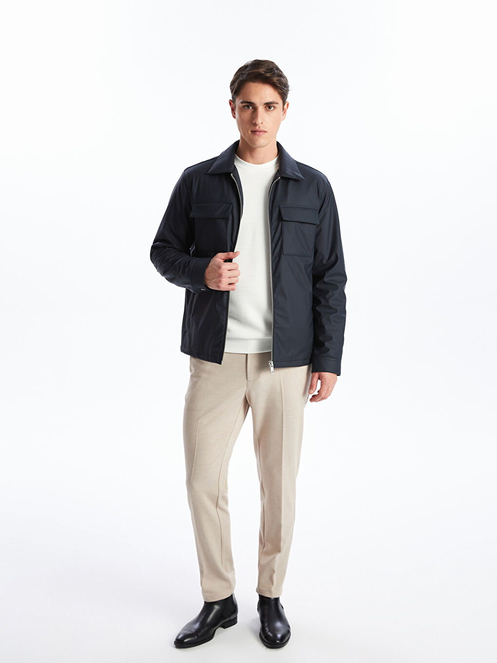 Regular Fit Collared Neck Men's Thin Coat -S52878Z8-RFG